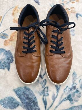 Aldo Brown Leather Lace-Up Sneakers with Navy Laces Men’s 7.5